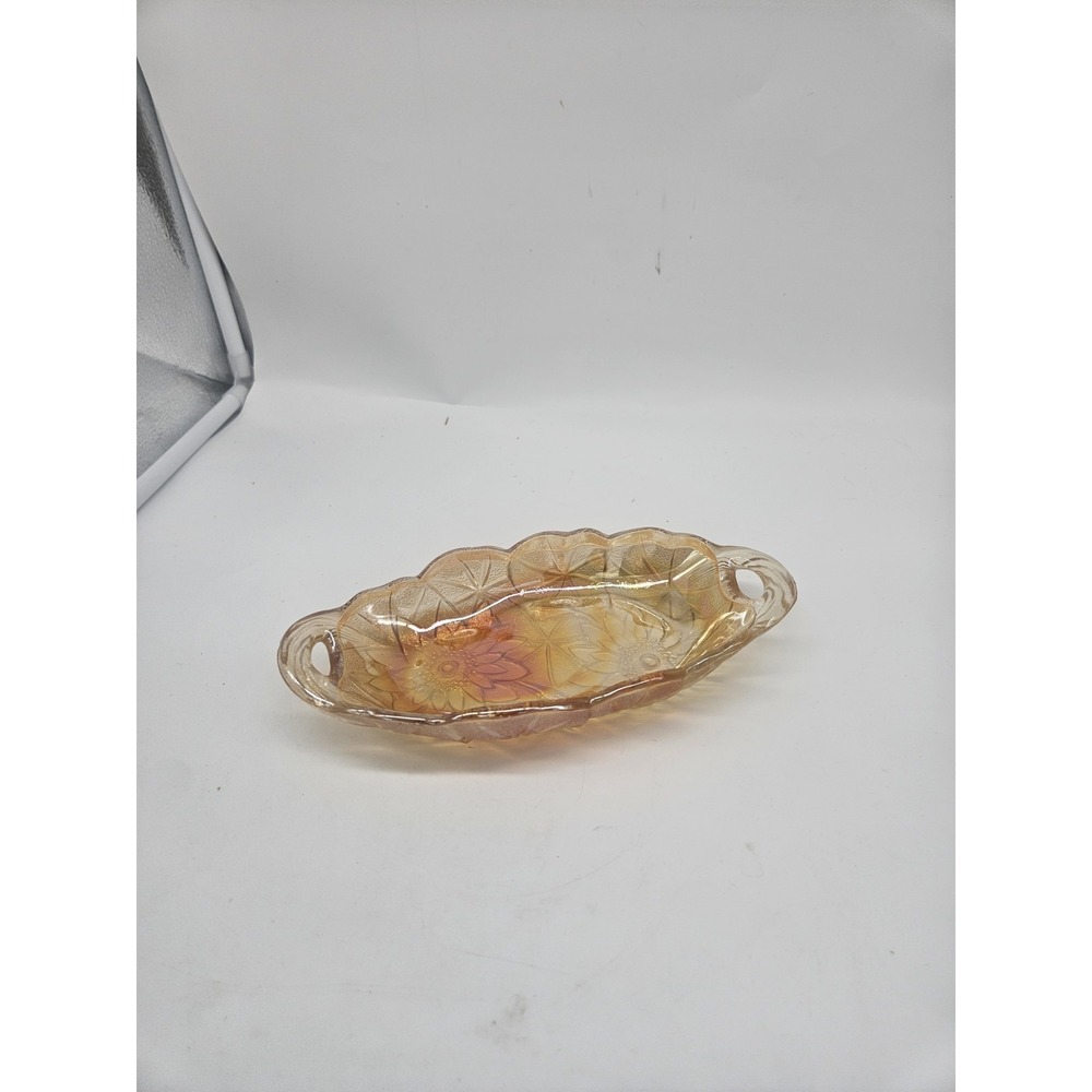 vintage Indiana Glass Company iridescent marigold carnival glass dish